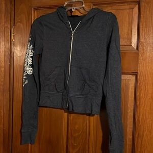 Express Small Navy blue with silver designs hooded top